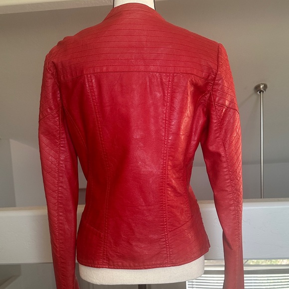 GUESS Red Women's Zip-Front Faux Leather Jacket - Picture 4 of 4